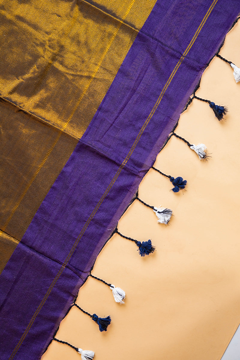 Royal Purple & Gold Zari Khadi Cotton Saree
