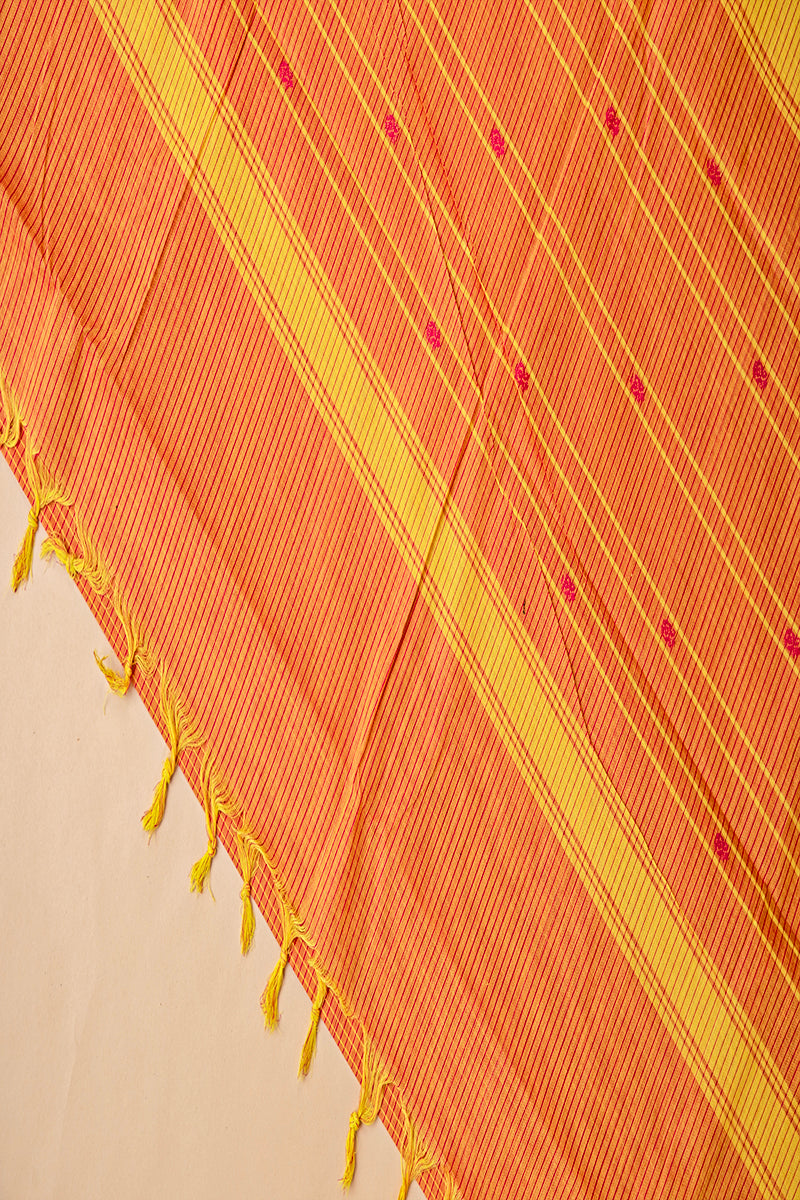 Mustard Yellow & Pink Zari Checked Chettinad Cotton Saree