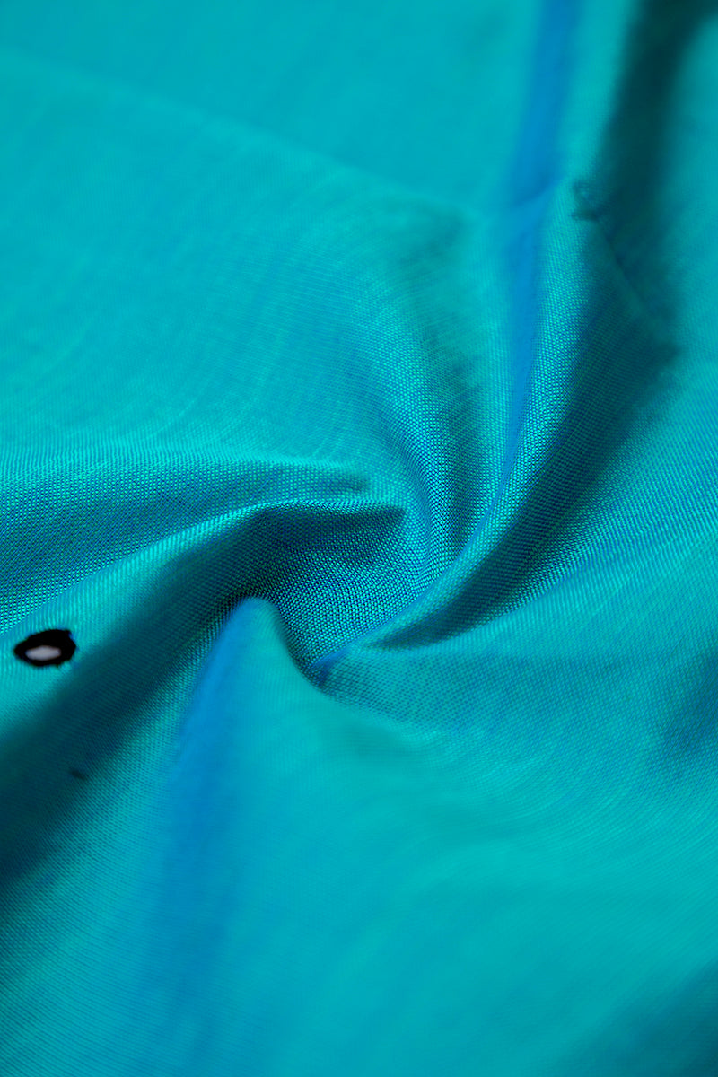 Turquoise Blue Floral Motif South Cotton Saree