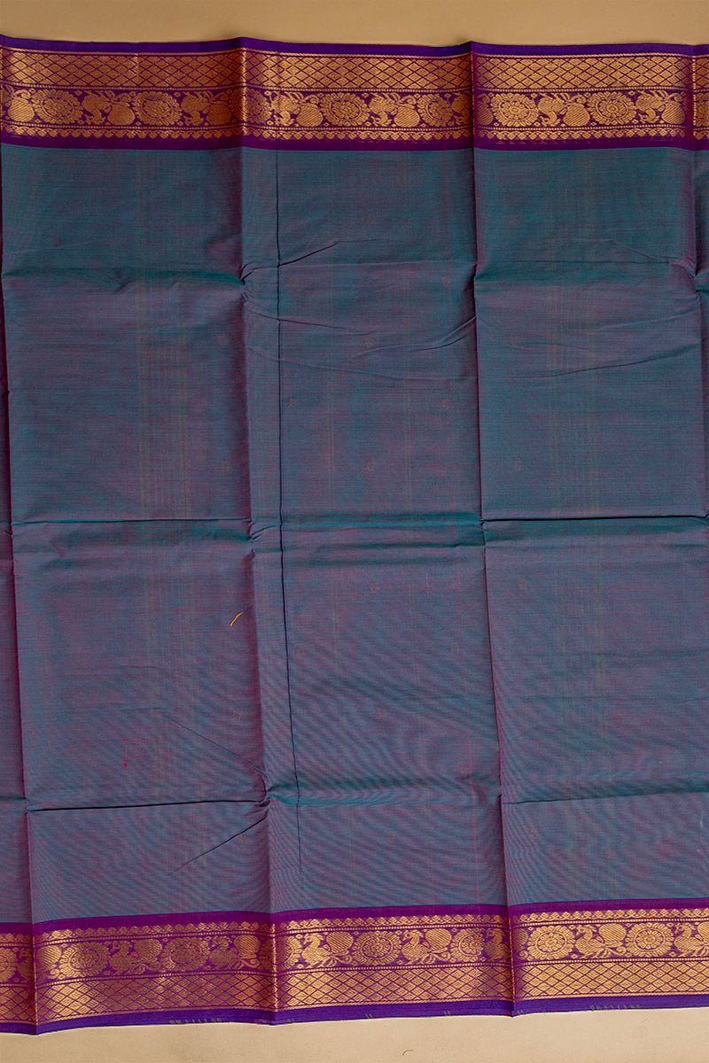 Muted Slate Blue & Purple Zari Kanchi Cotton Saree