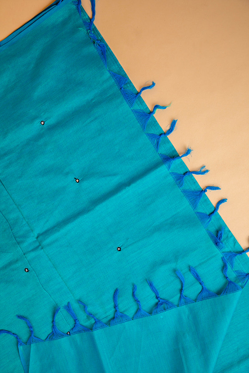 Turquoise Blue Floral Motif South Cotton Saree
