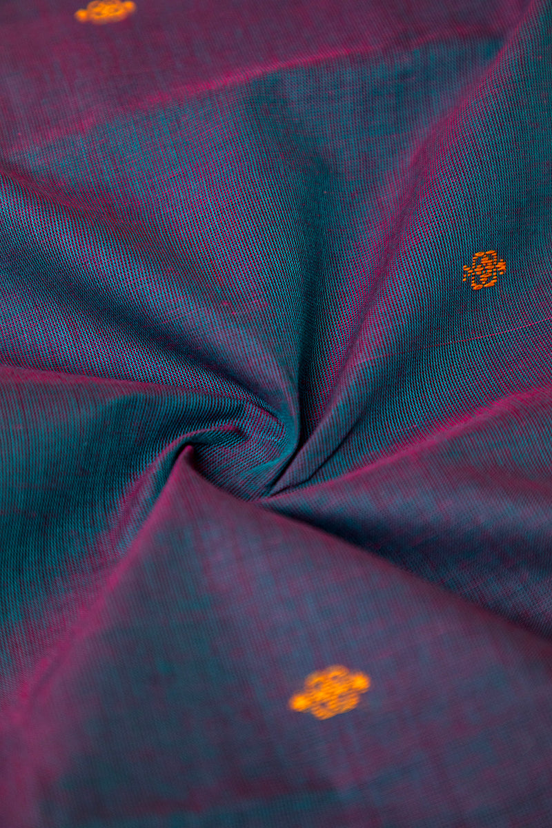 Muted Slate Blue & Purple Zari Kanchi Cotton Saree