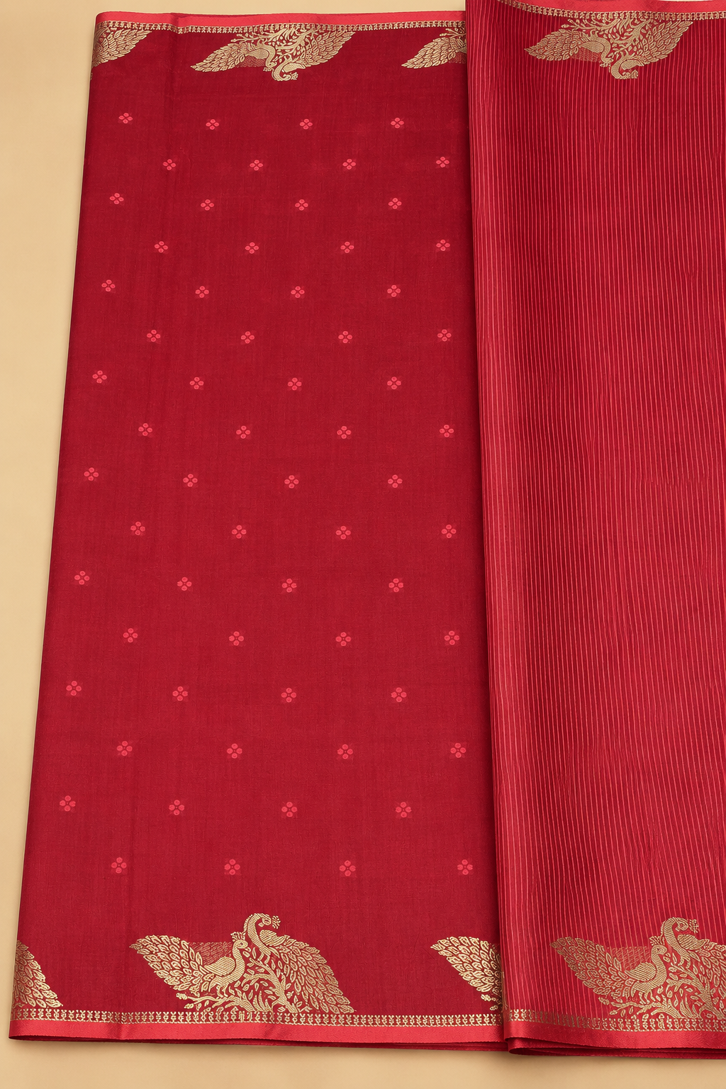 Crimson Red Peacock Zari Banarasi Silk Saree