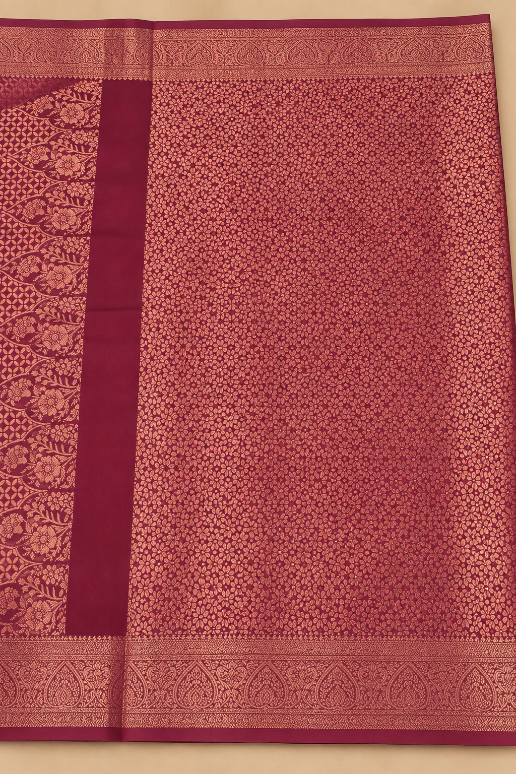 Wine Floral Banarasi Blend Border Saree