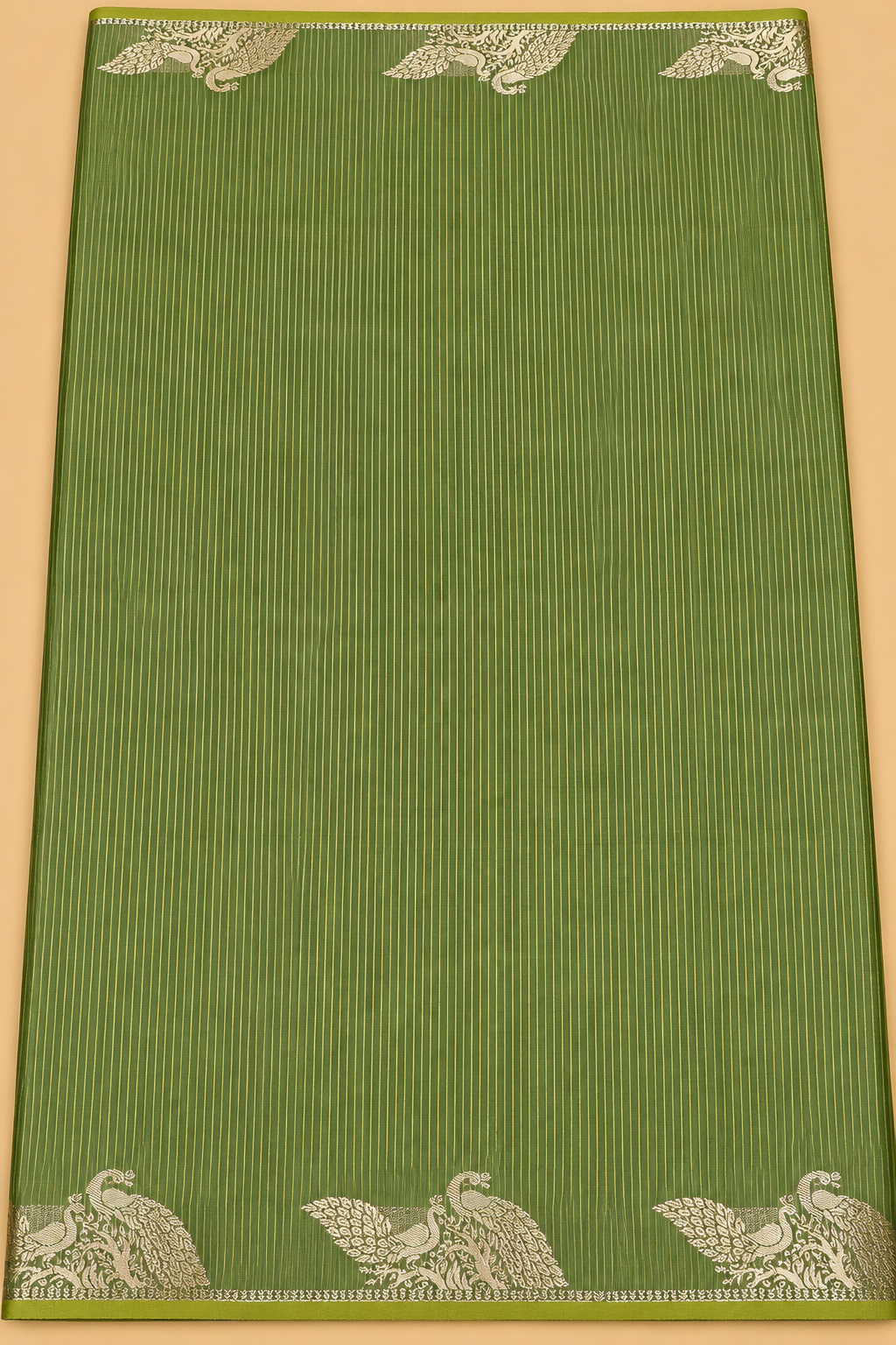 Olive Green & Lime Green Zari Peacock Banarasi Silk Saree