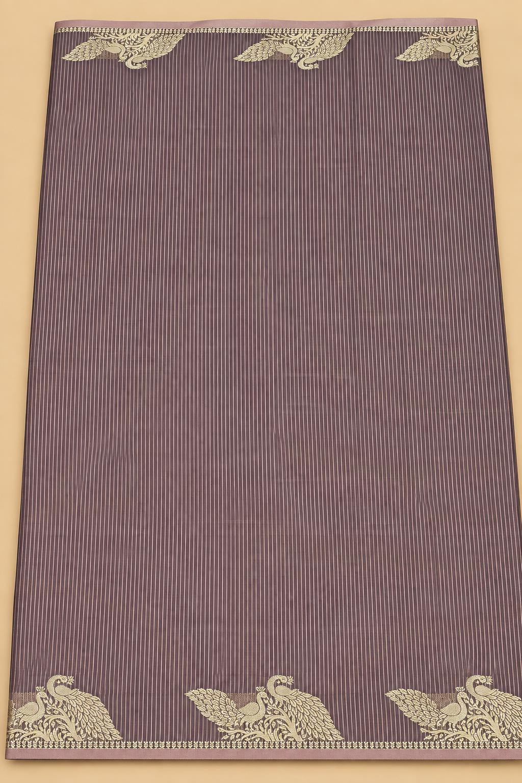 Charcoal Brown & Mauve Zari Peacock Banarasi Silk Saree