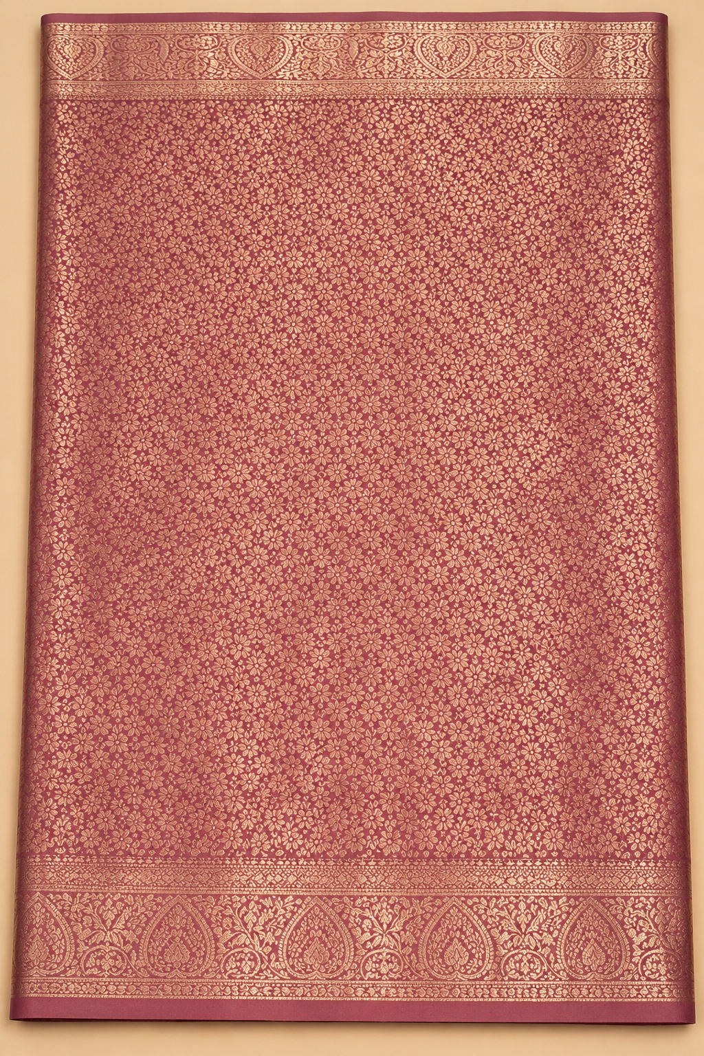 Rose Pink Floral Banarasi Blend Border Saree