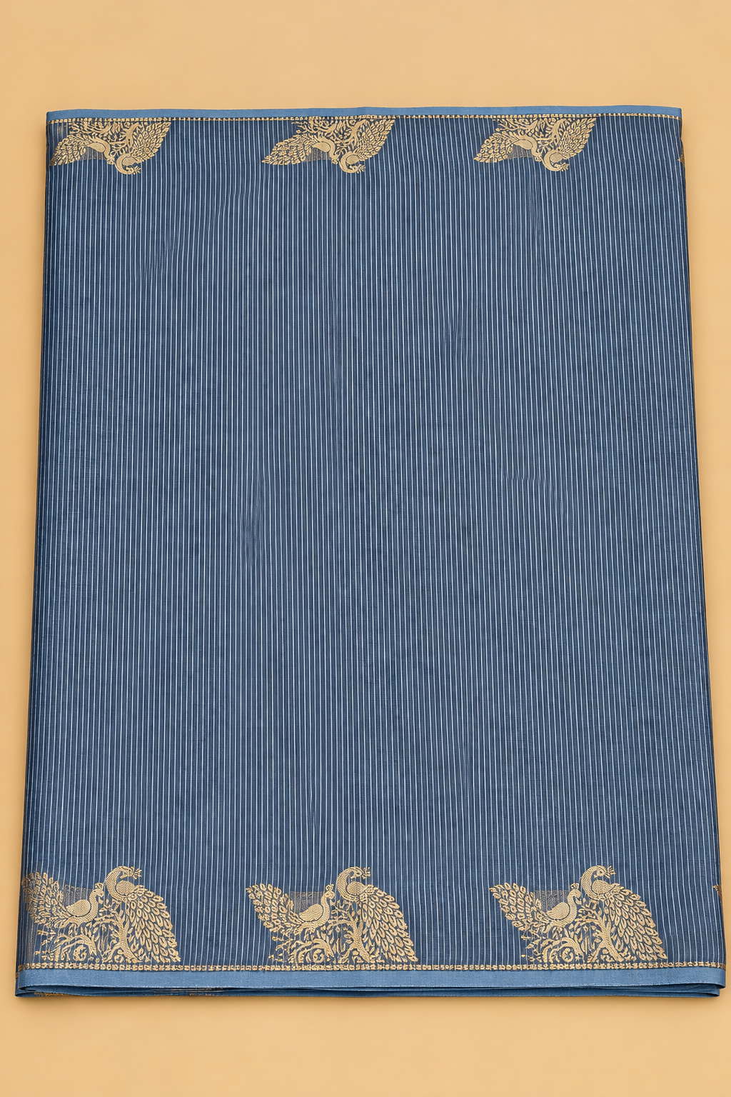 Navy Blue & Light Blue Zari Peacock Banarasi Silk Saree