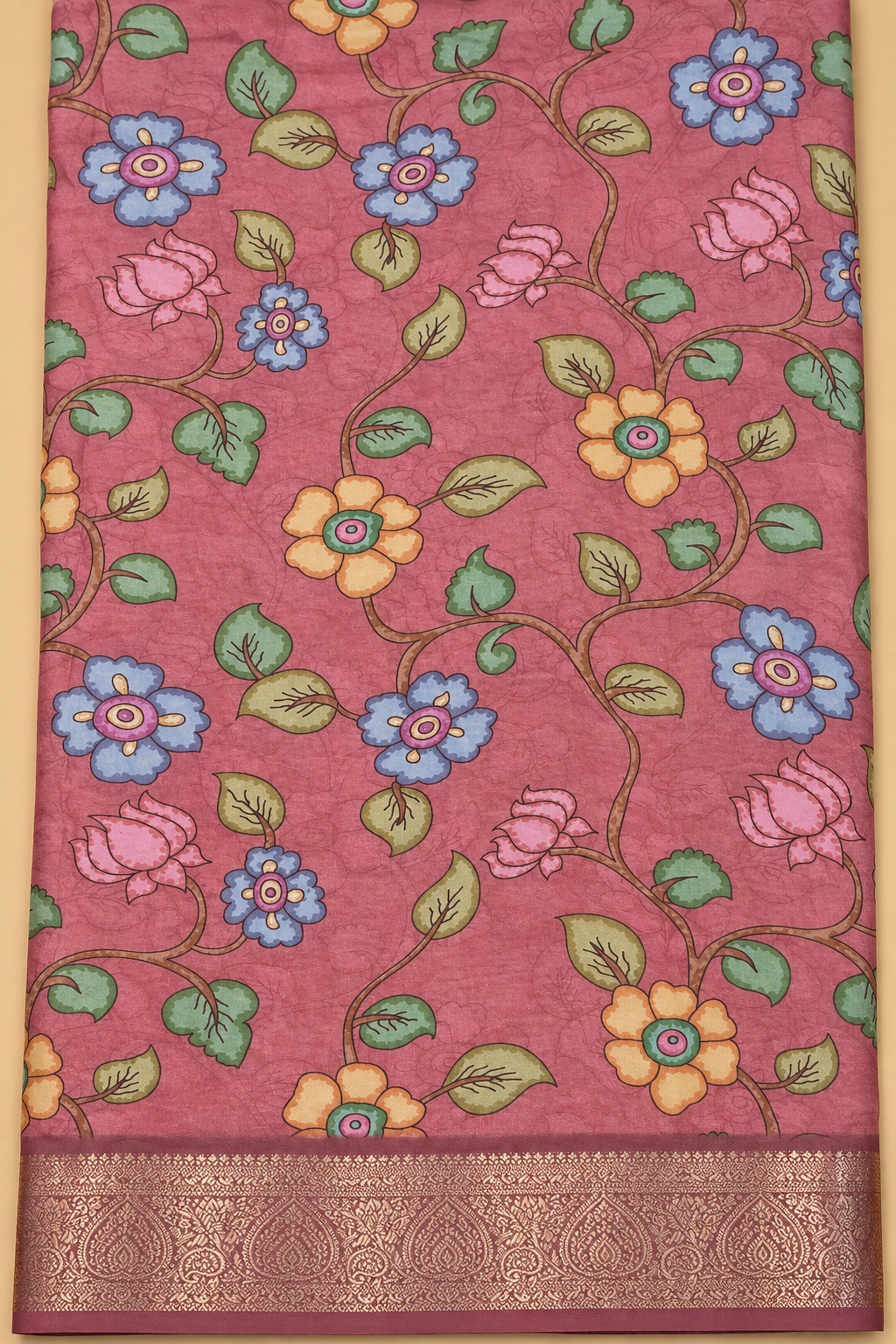 Rose Pink Floral Banarasi Blend Border Saree