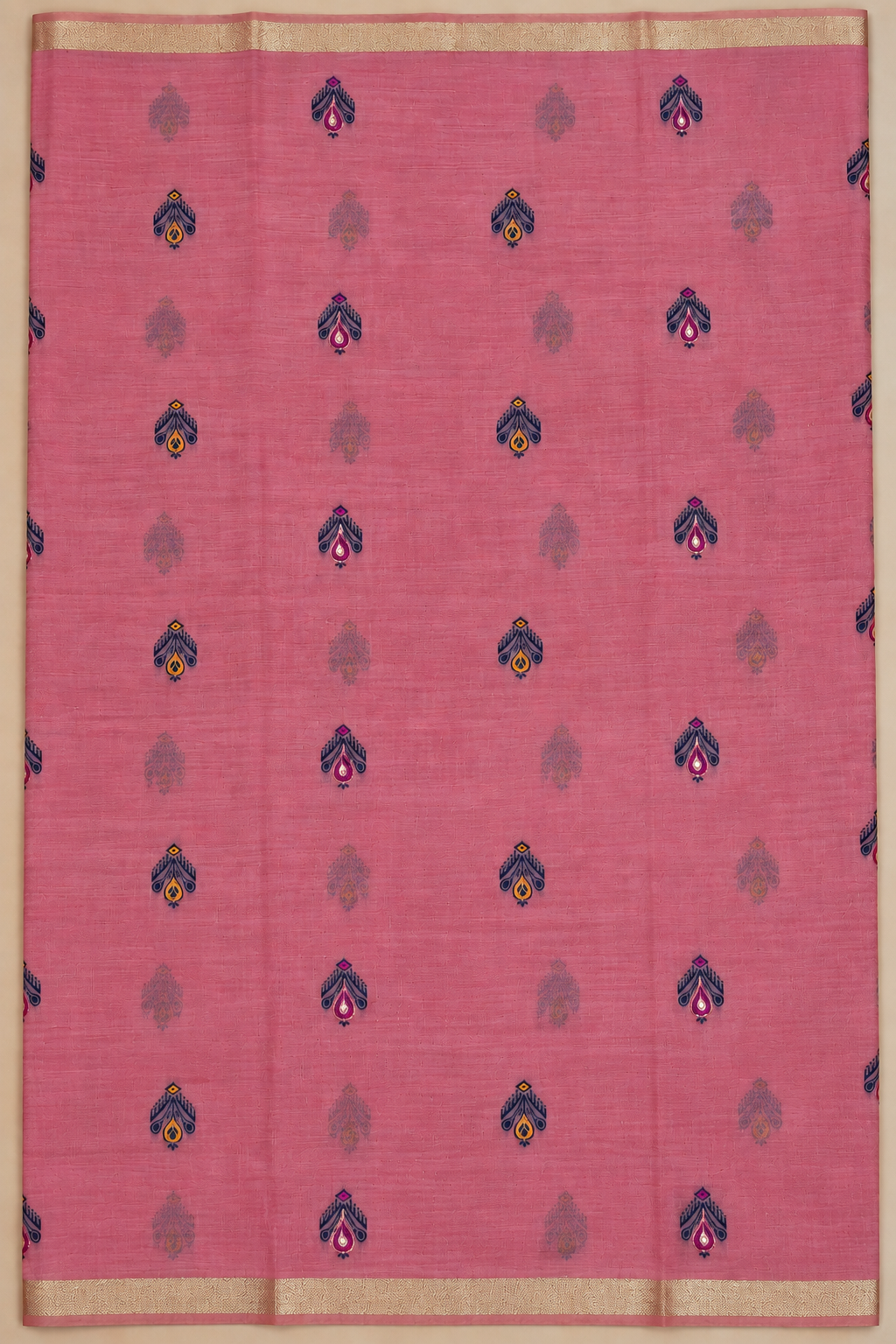 Pink & Multicolour Handcrafted Chanderi Cotton Saree