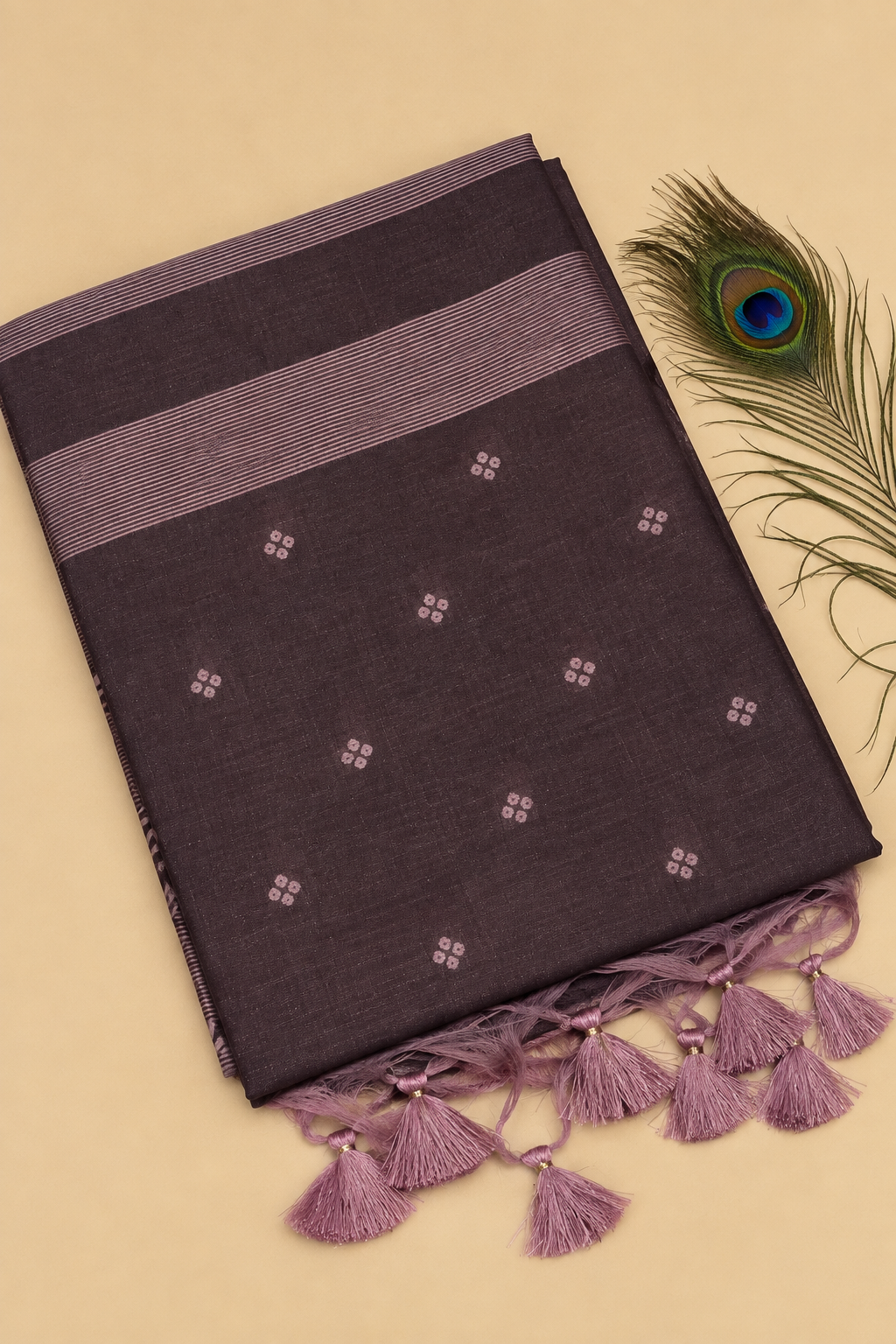 Charcoal Brown & Mauve Zari Peacock Banarasi Silk Saree