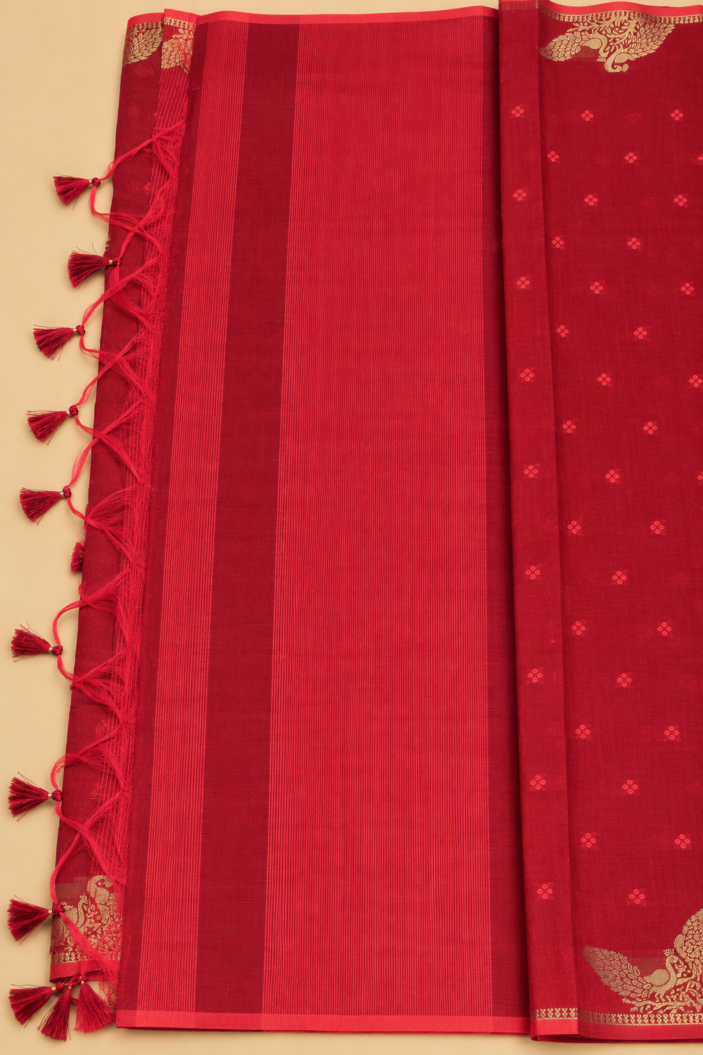 Crimson Red Peacock Zari Banarasi Silk Saree