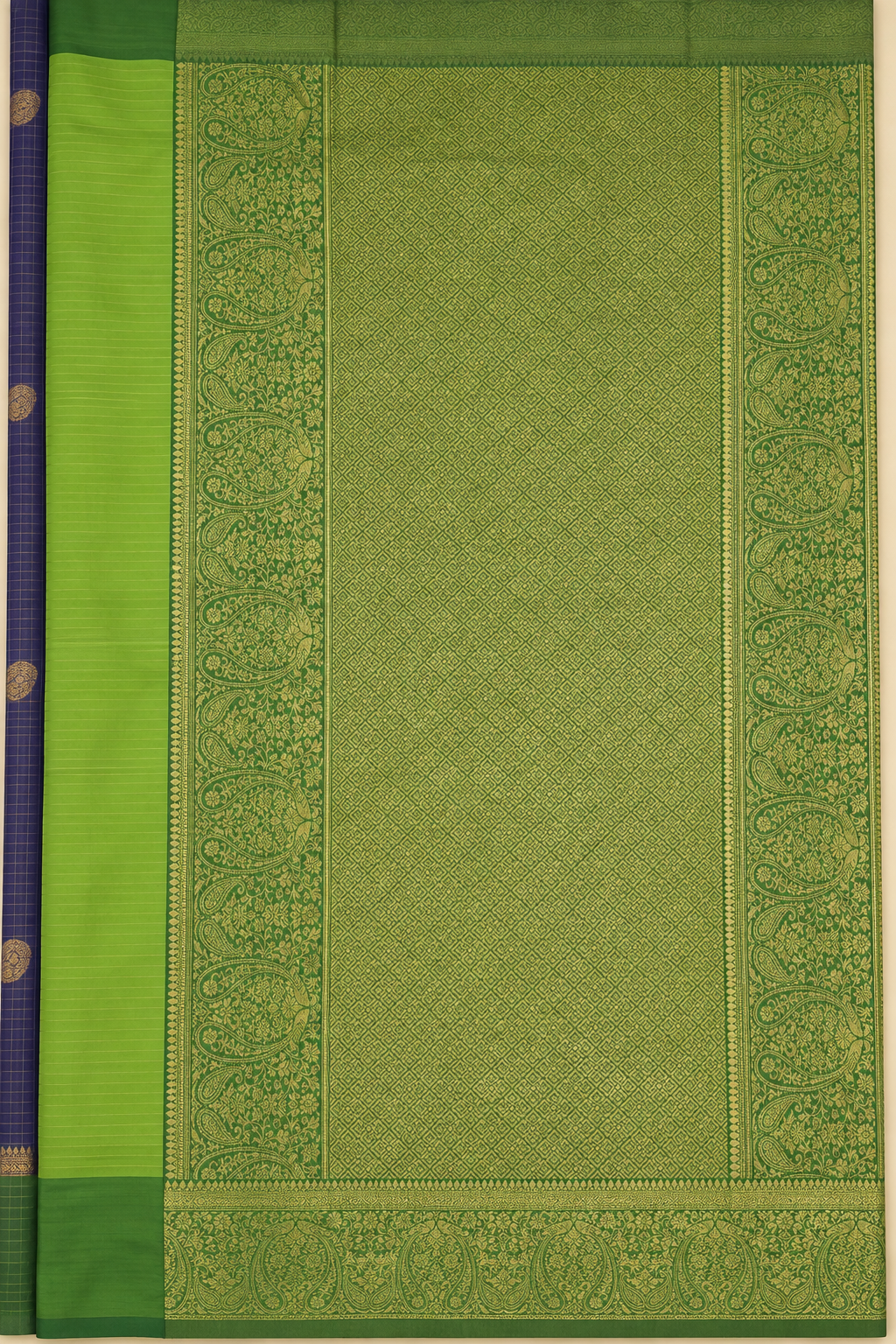 Emerald Green & Royal Blue Gold Zari Silk Saree