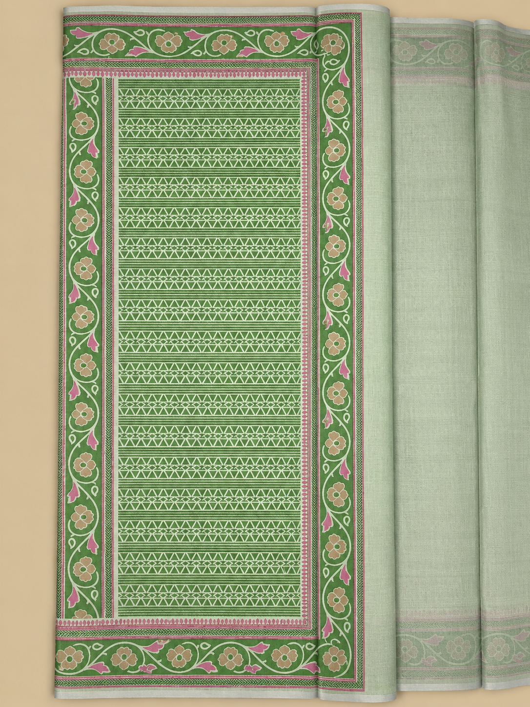 Mint Green Pure Cotton Saree with Floral Printed Borders