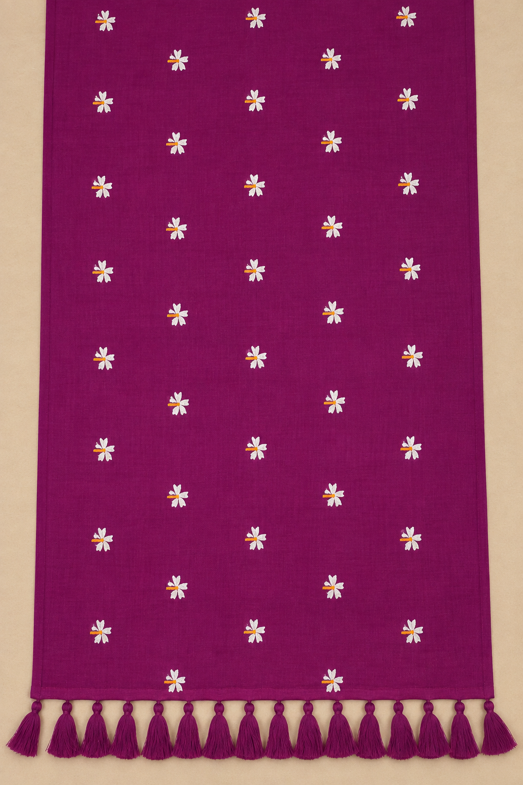 Magenta Pink & White Floral Mul Cotton Saree