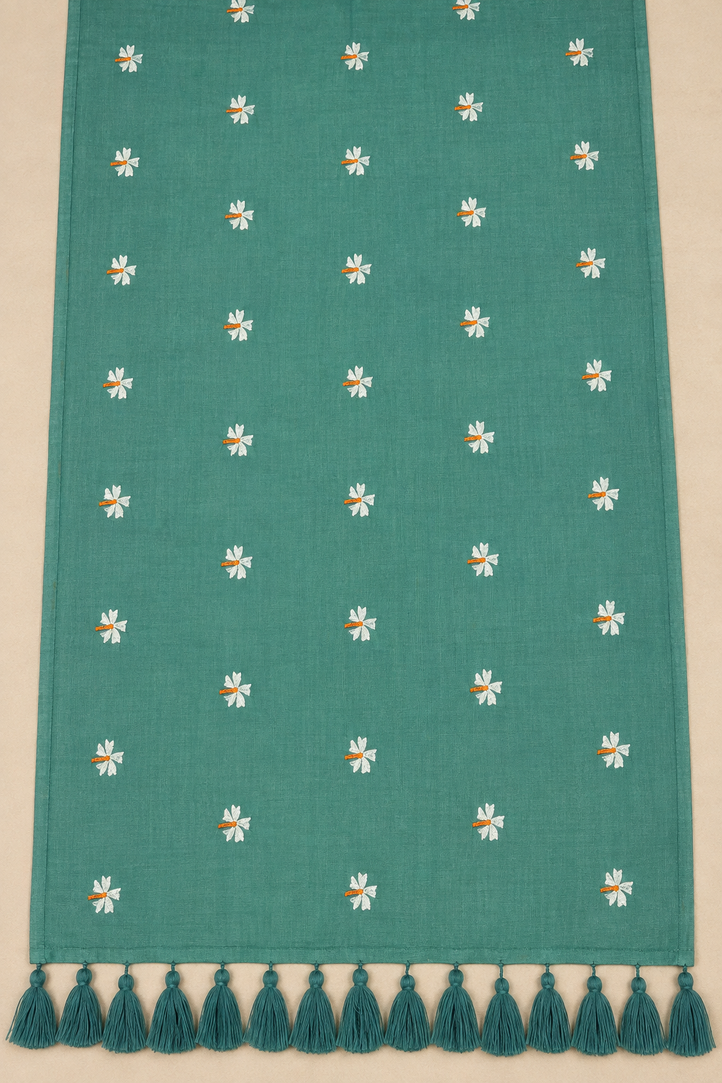 Teal Green & White Floral Mul Cotton Saree