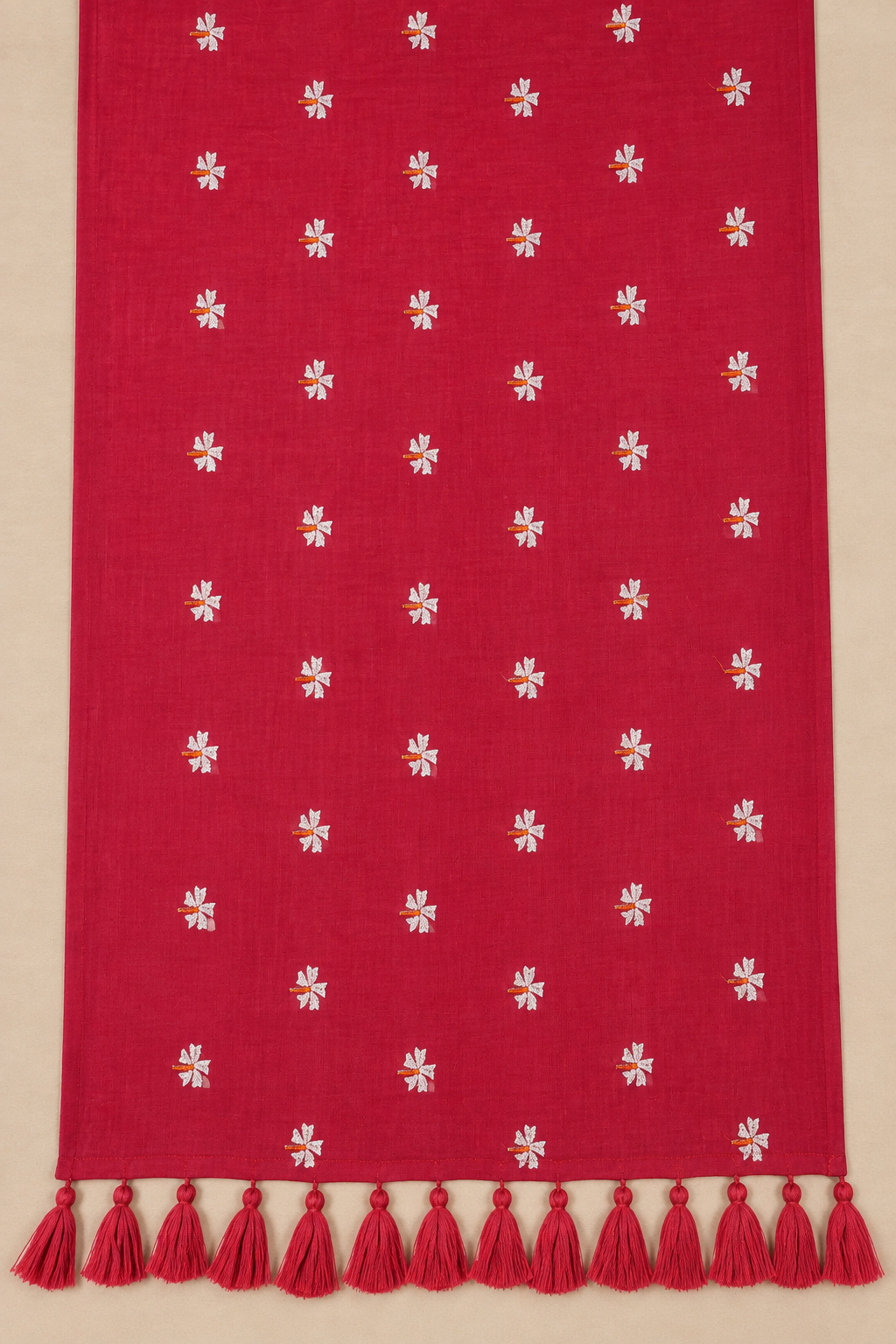 Rani Pink & White Floral Mul Cotton Saree