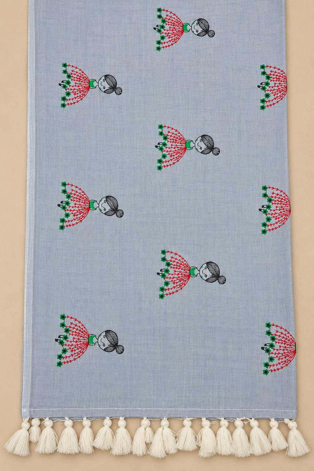 Powder Blue Mul Cotton Saree with Doll Motif